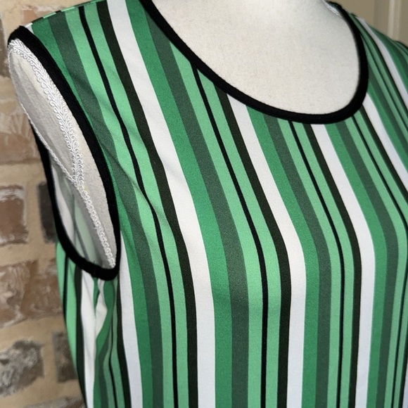 Lesley Evers Striped Green Sleeveless Tank Top Contrast Trim Multi Hues - Picture 3 of 11